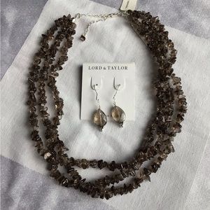 Smoky Quartz Necklace Earrings Set Genuine Stones Sterling Silver 925 St…